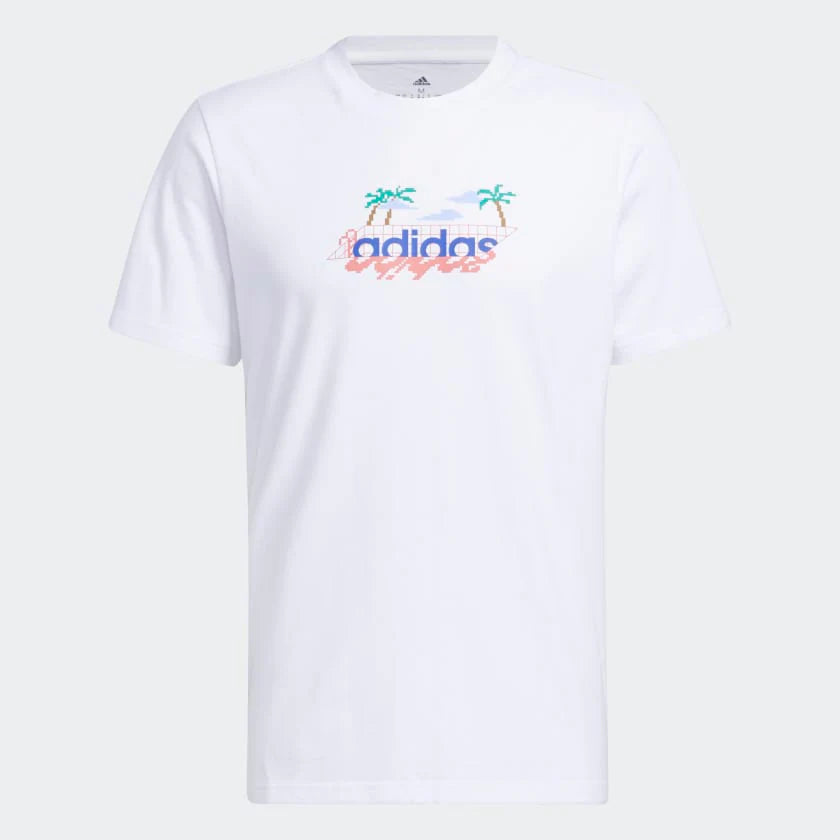 Adidas Mens Linear Graphic Beach-Bit T-Shirt - White