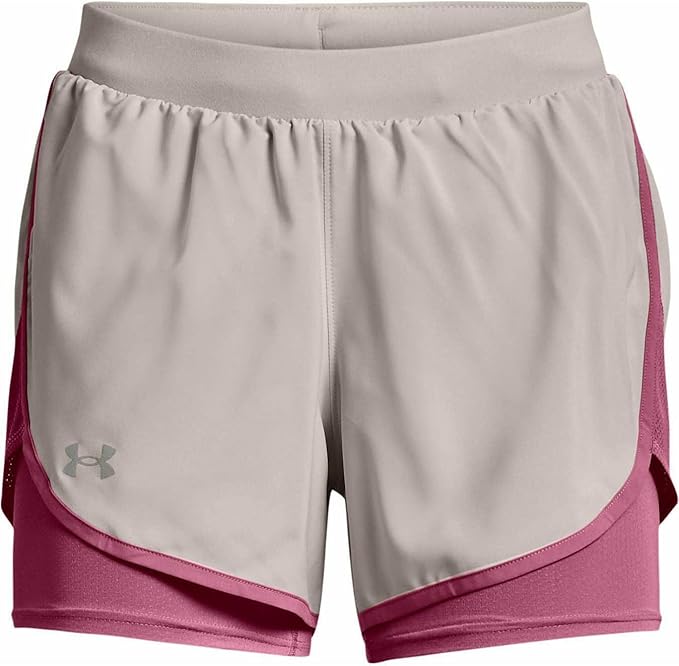 Under Armour Womens UA Fly-By Elite 2-in-1 Running Shorts - Grey/Pink