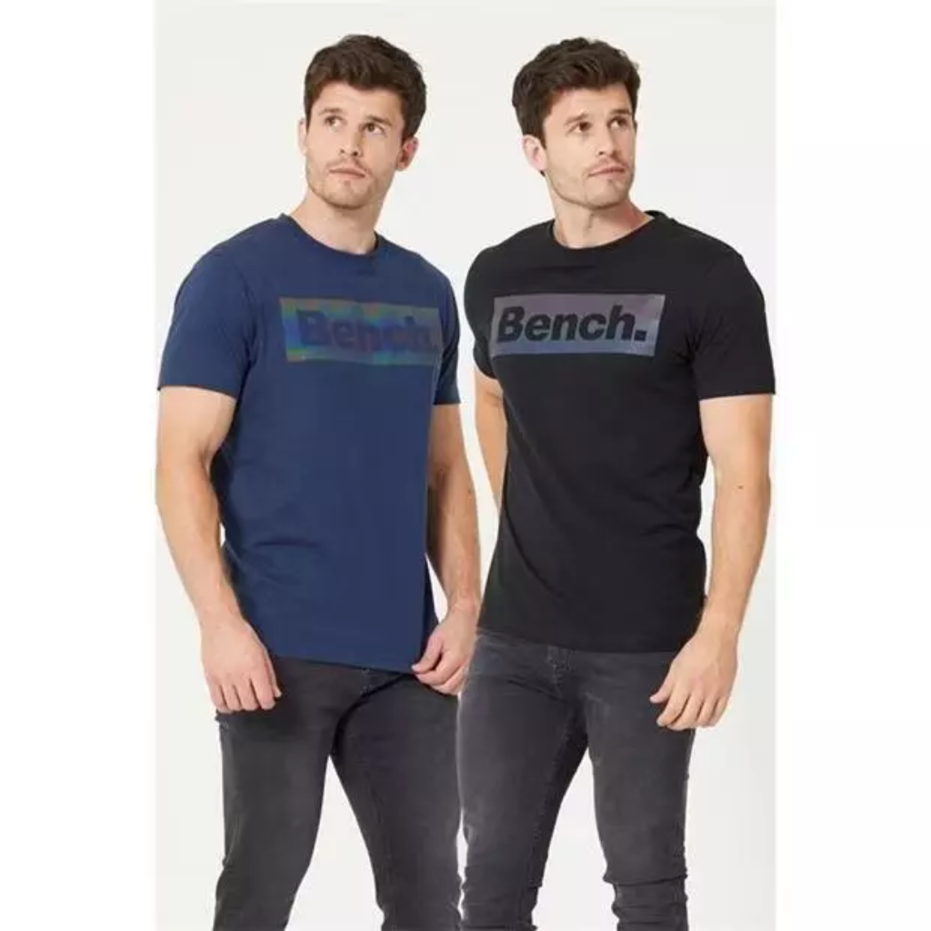 Bench Mens Istanbul Logo Short Sleeve Crew T-Shirts (2 Pack) - Black/Blue