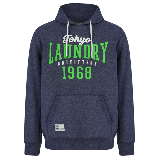 Tokyo Laundry Search Motif Brushback Fleece Pullover Hoodie - Navy Grindle