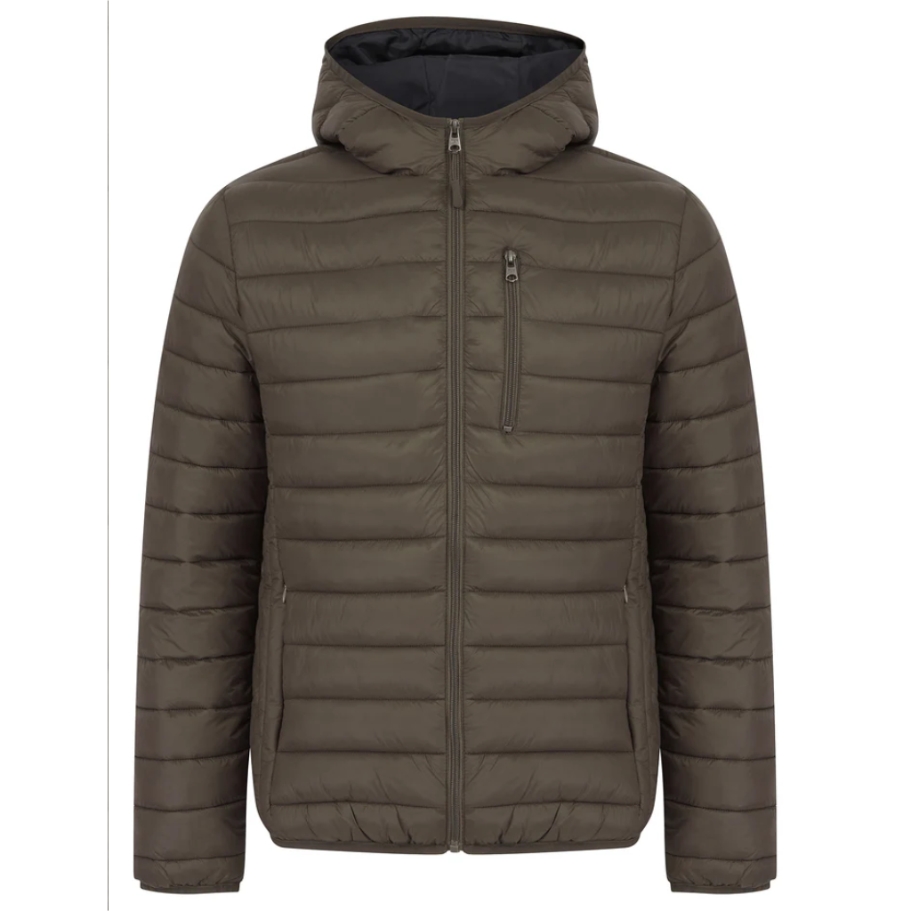 Tokyo Laundry Mens Vizzini Quilted Puffer with Hood - Khaki Green