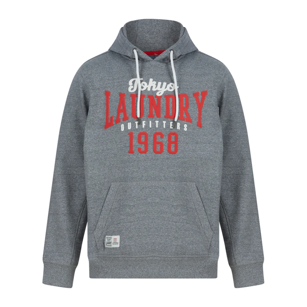 Tokyo Laundry Search Motif Brushback Fleece Pullover Hoodie - Grey