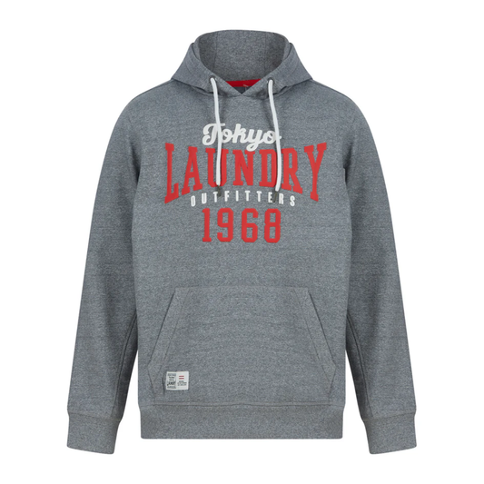 Tokyo Laundry Search Motif Brushback Fleece Pullover Hoodie - Grey