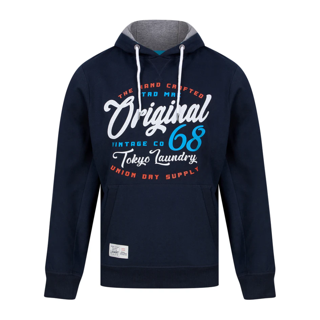 Tokyo Laundry Triv Motif Brushback Fleece Pullover Hoodie - Navy