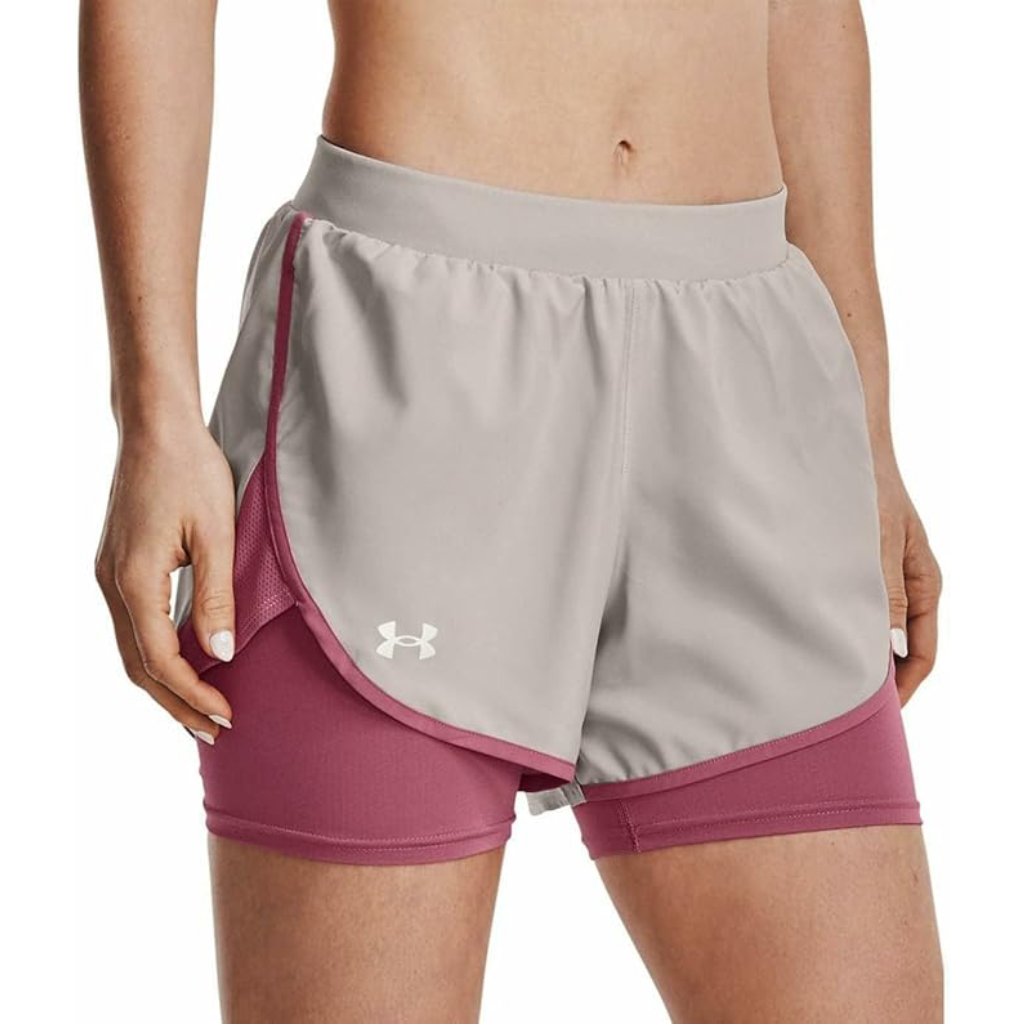 Under Armour Womens UA Fly-By Elite 2-in-1 Running Shorts - Grey/Pink